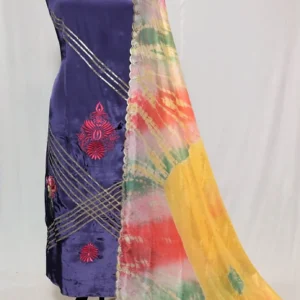 Blueish Purple Full Suit With Tabbi Silk Tie Dye Dupatta-1390