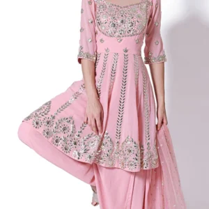 BABY PINK LEATHER APPLIQUE SUIT