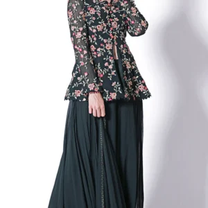 BLACK PEPLUM JACKET SHARARA SUIT