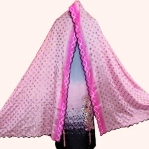 Three Colour Dye Suit With Pink Dupatta