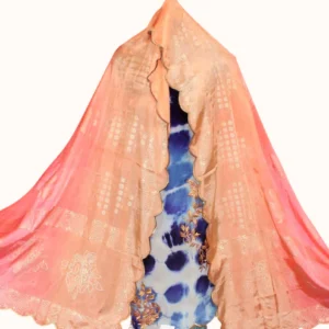 Blue Tie Dye Full Suit With Double Dye Tabbi Silk Dupatta