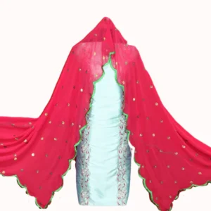 Light Sky Full Suit With Magenta Chinon Chiffon Dupatta
