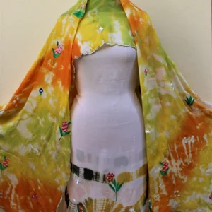 Light Pink Tie Dye Full Suit With Chinon Chiffon Tie Due Dupatta