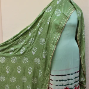 Pista Green Tie Dye Full Suit With Chinon Chiffon Dupatta