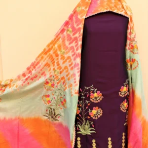 Purple Full Suit With Chinon Chiffon Tie Dye Dupatta