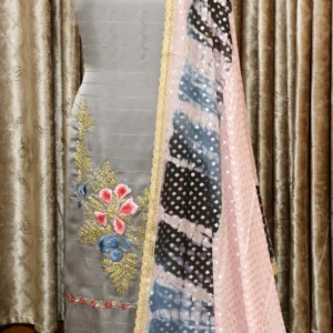 Greay Full Suit With Georgette Chiffon Tie Dye Dupatta-1498