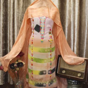 Pink Tie Dye Full Suit With Peach Chiffon Dupatta-1617