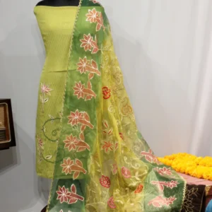 Parrot Green Full Suit With Organza Tie Dye Dupatta-1685