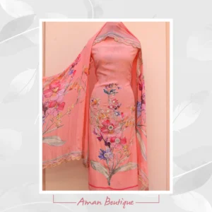 Gajari Peach Full Suit With Chinon Chiffon Dupatta