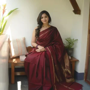 Maroon Pure Kanjivaram Silk Weaved With Copper Zari Comes With Heavy Kanjivaram Brocade Blouse