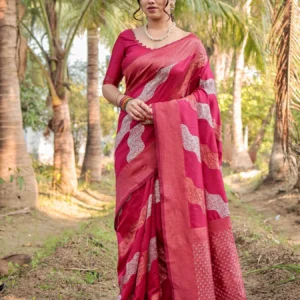 Pure Banarasi Silk Saree Weaved With Zari Comes With Heavy Banarasi Brocade Blouse
