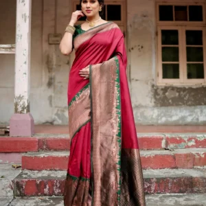 Pure Banarasi Silk Saree Weaved With Zari Comes With Heavy Banarasi Brocade Blouse