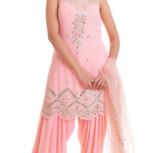 PEACH LEATHER WORK SALWAR SUIT