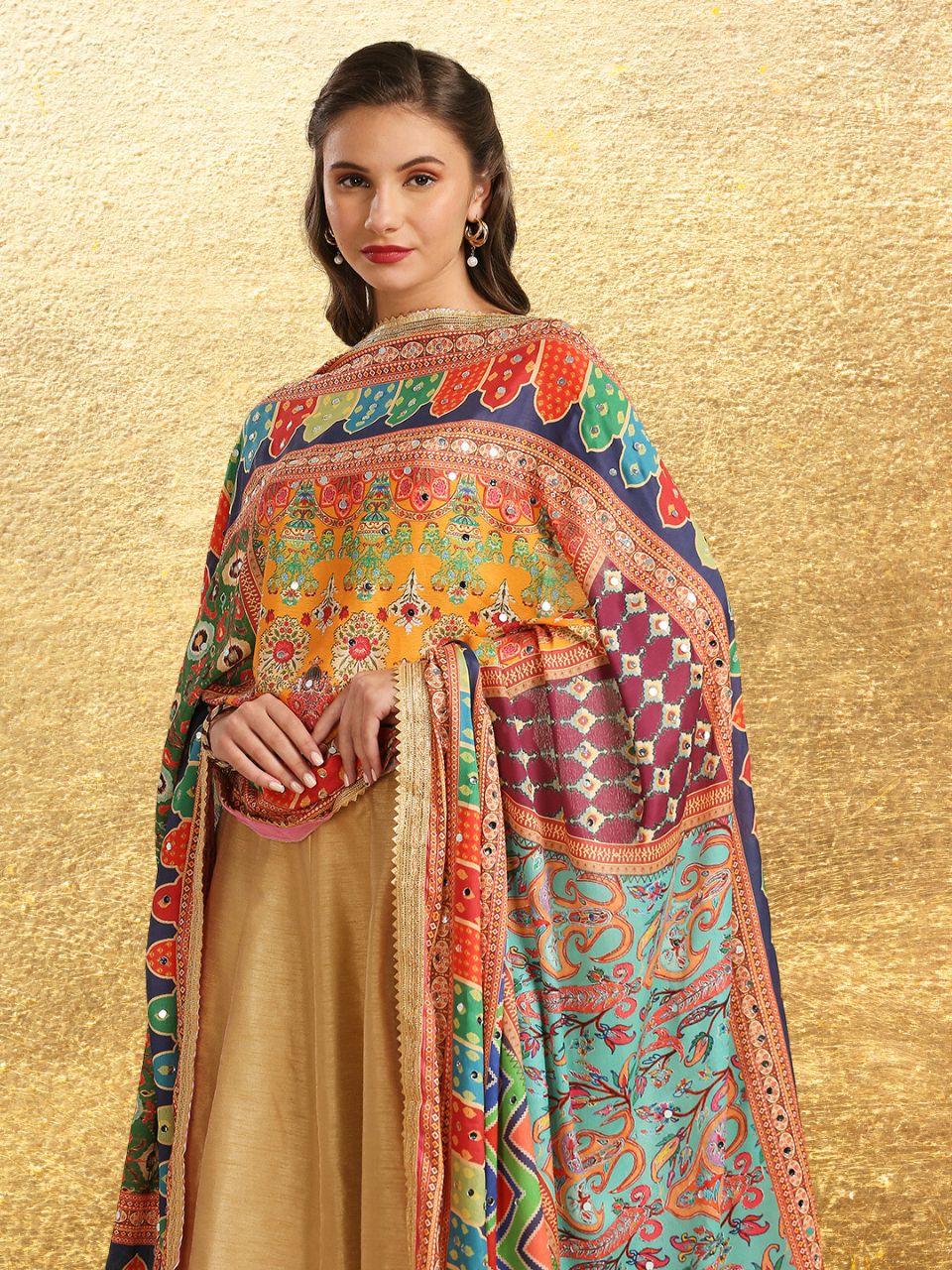 Multicolour Digitally Printed Pakistani Mirror Work Dupatta