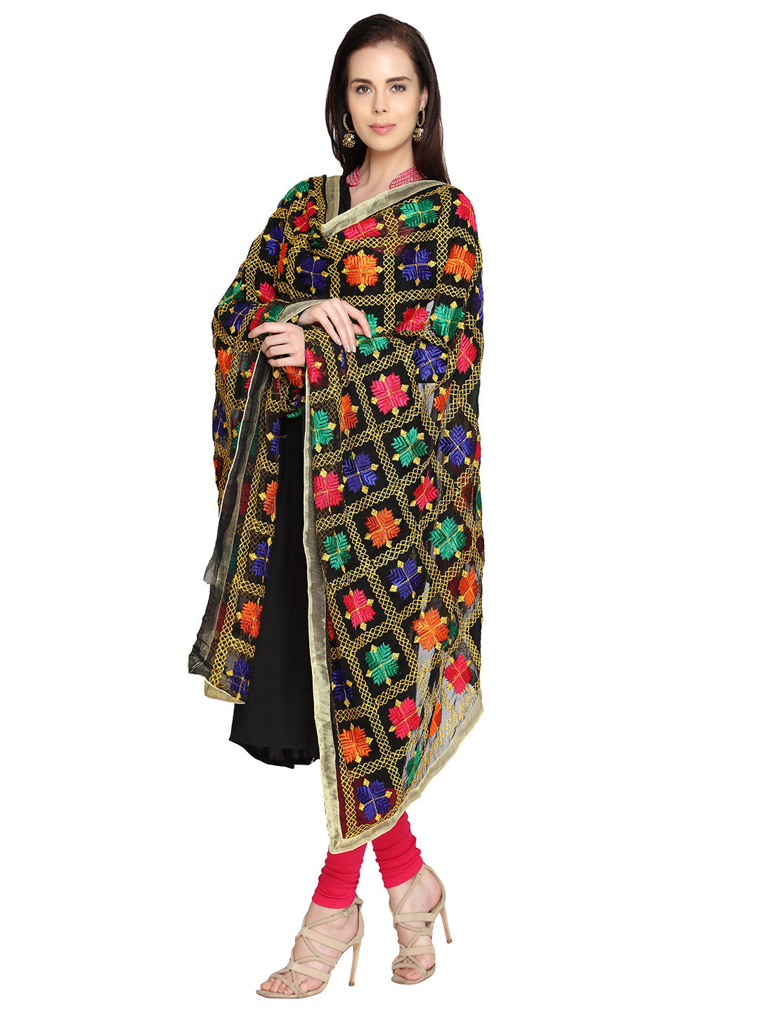 Black Phulkari Embroidery Chiffon