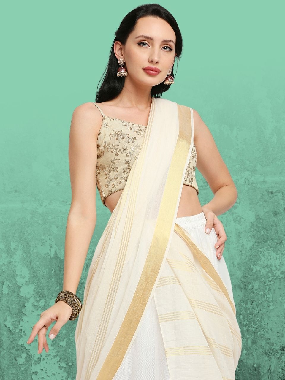 Cream Cotton Dupatta with Zari Stripes