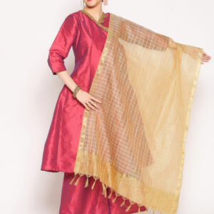 Gold Blended Silk Dupatta with Self checkered Pattern
