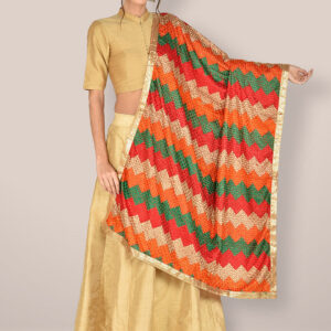 Multicolored Phulkari Embroidered Chiffon Dupatta.