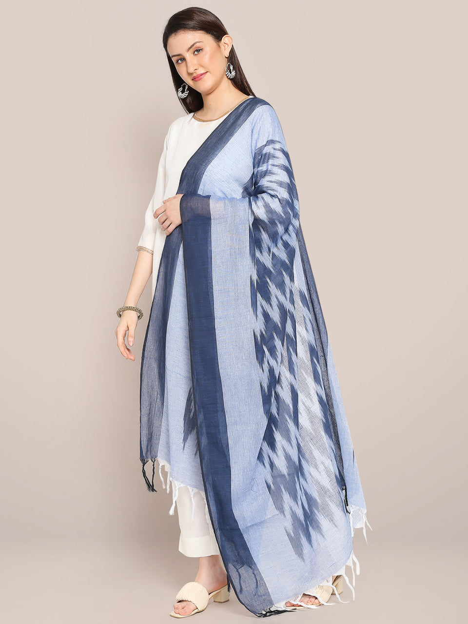 Navy Blue Ikat Pure Cotton Dupatta