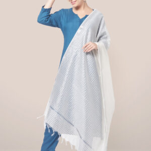 White Blended Silk dupatta with Silver Stripes