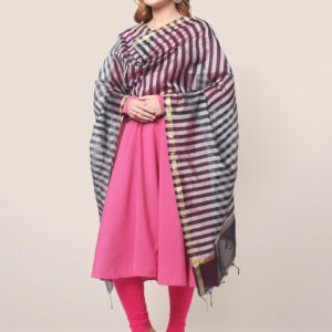 Blended Silk Dupatta with Black and Silver stripes