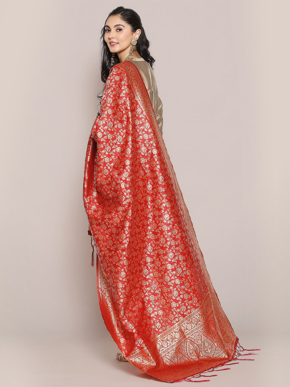 Banarasi Silk Dupatta Floral Weaving