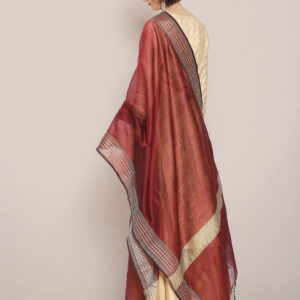 Dark Maroon Solid dupatta with Woven Border