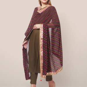 Georgette dupatta with Multi Colour Stripes  and Gotta Patti border
