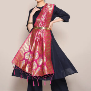 Banarasi Silk Dupatta with Floral Jaal Weaving