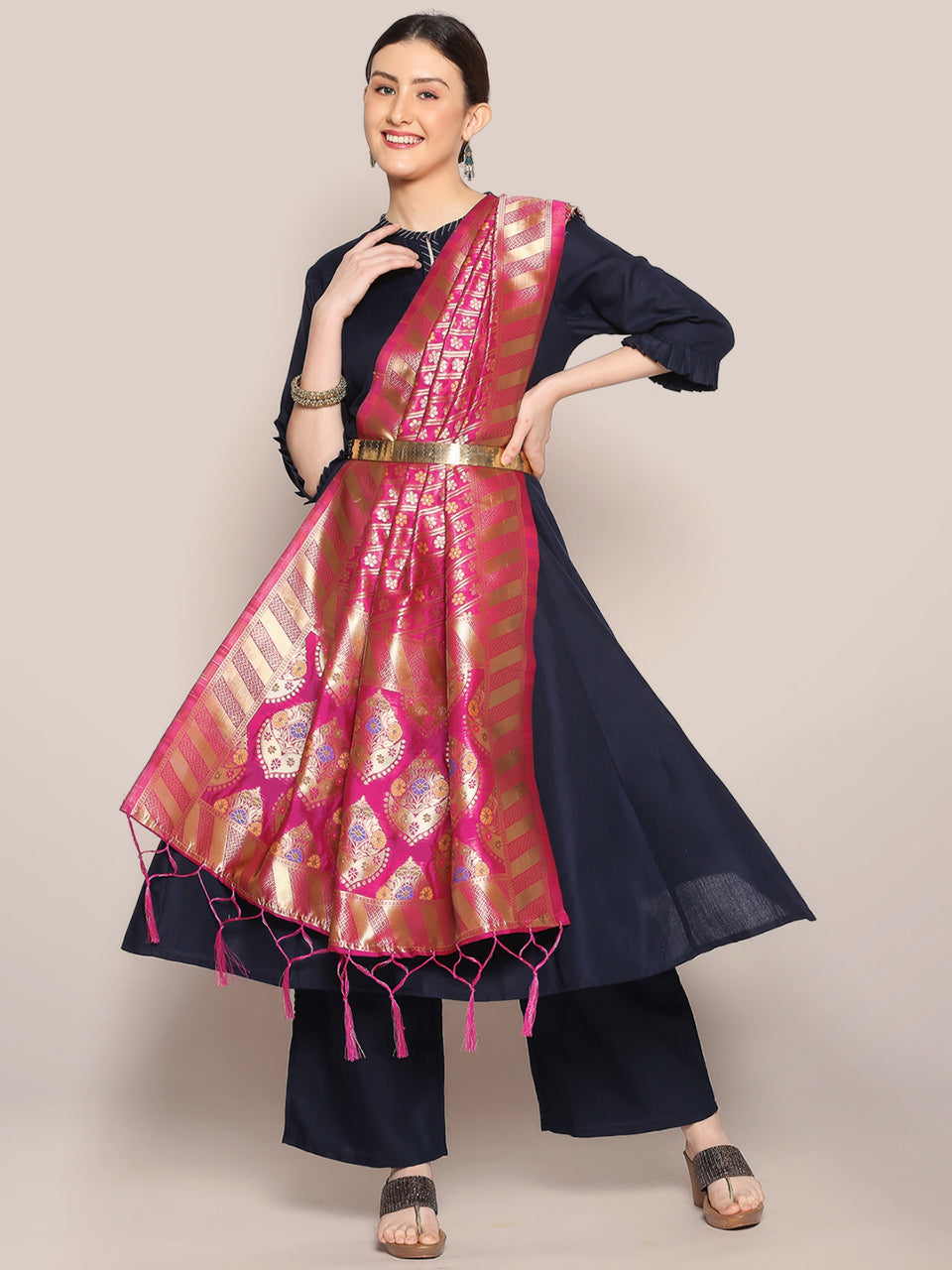 Banarasi Silk Dupatta with Floral Jaal Weaving