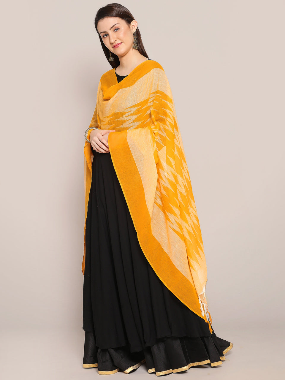 Mustard Ikat Pure Cotton Dupatta