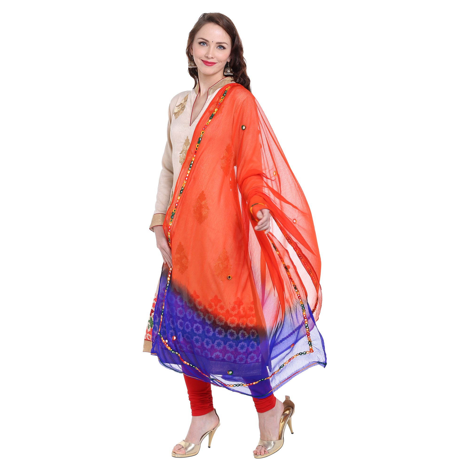 Dupatta Bazaar Women's Shaded Mirror Work Chifffon Dupatta