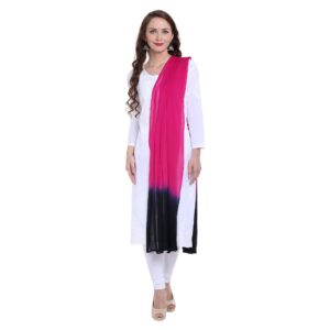 Dupatta Bazaar Women's Pink and Black Chiffon Dupatta.