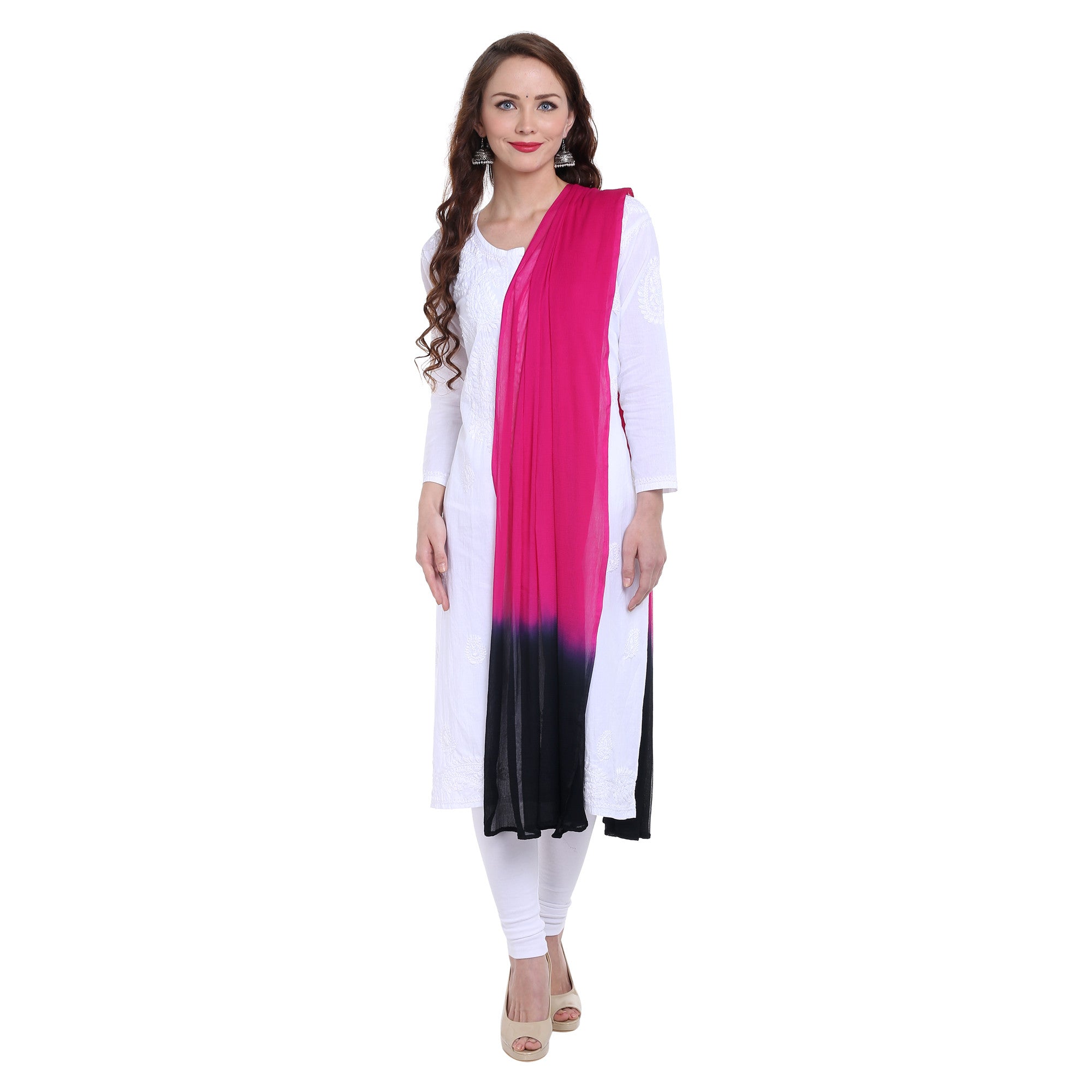 Dupatta Bazaar Women's Pink and Black Chiffon Dupatta.