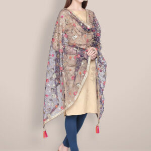 Embroidered Navy Blue & Gold Net Dupatta.