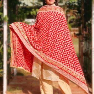 Red Georgette Lucknowi Work dupatta with Gotta Patti Work