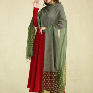 Sage Green Cotton Blend Dupatta with Self Designed Organza Sheer Border