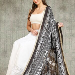 Digitally Printed Black & White Pakistani Chinnon Dupatta with Mirror Work