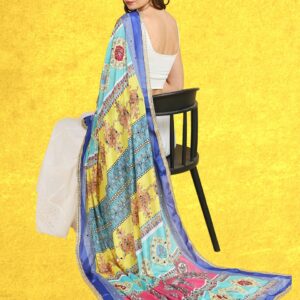 Digitally Printed Blue & Multicoloured Pakistani Chinnon Dupatta with Mirror Work