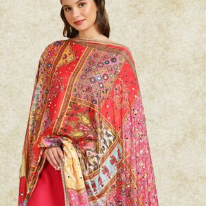 Digitally Printed Multicoloured Pakistani Chinnon Dupatta with Mirror Work