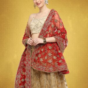 Embroidered Bridal & Wedding Wear Net Red Dupatta