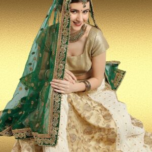 Embroidered Green Bridal & Wedding Wear Net Dupatta